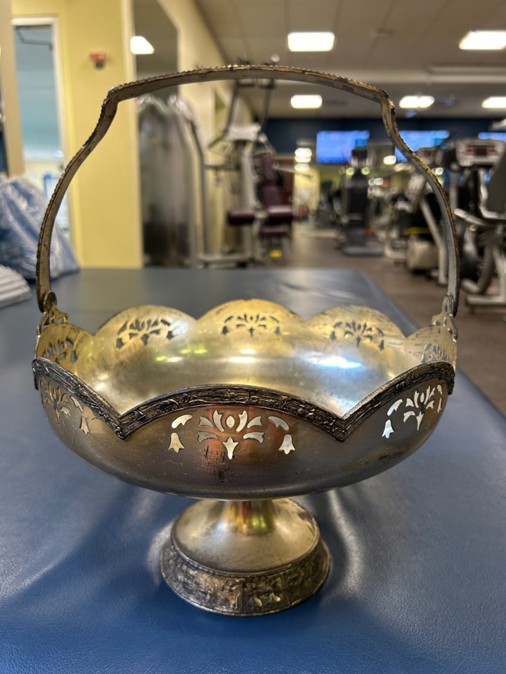 CRESCENT Silver Triple Plate Decorative Bowl gorgeous ornate vintage with handle